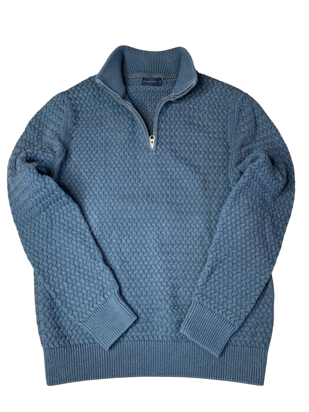 Denver Hayes Blue Textured Half-Zip Sweater – Size M